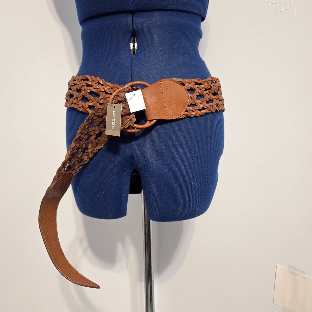 Brown Genuine Leather Braided Belt Size L